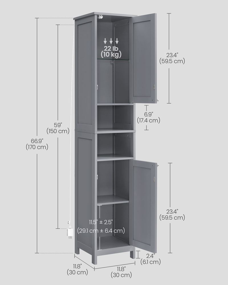 Tall Bathroom Cabinet with Lights – Narrow Design – Adjustable Shelves