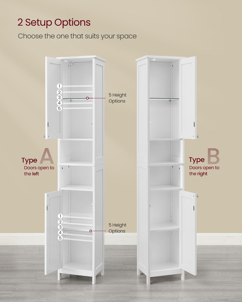 Tall Bathroom Cabinet with Lights – Narrow Design – Adjustable Shelves