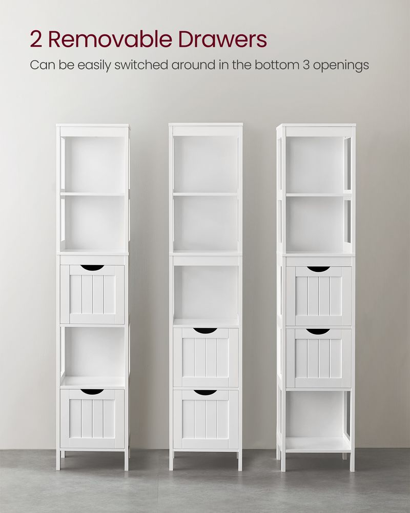Bathroom Floor Cabinet - Slim With 2 Removable Drawers - Storage Unit
