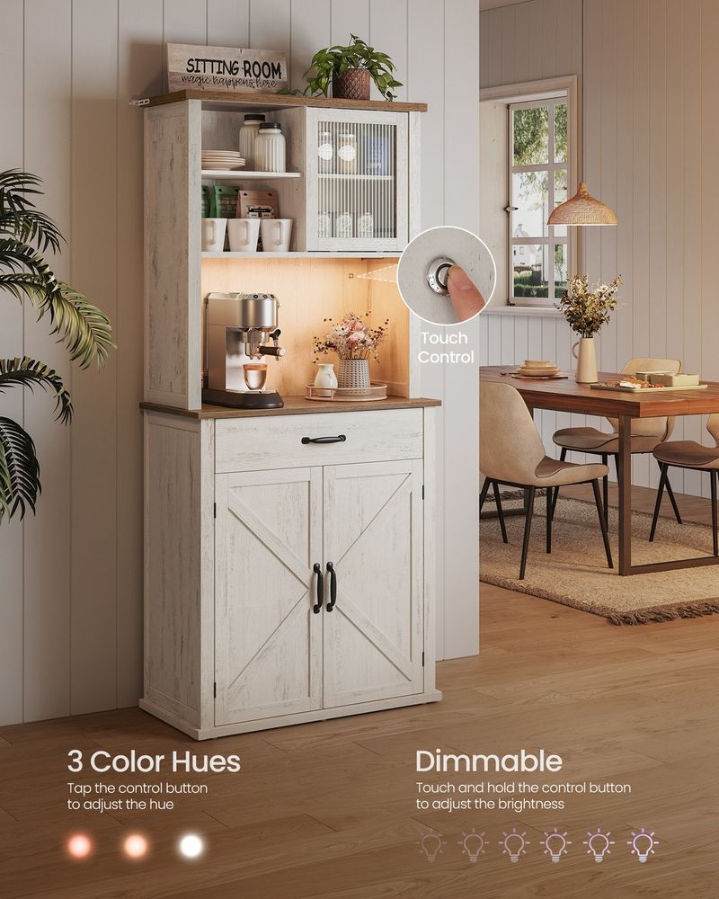 71 Inch Pantry Cabinet With Lights Charging Station Adjustable Shelves