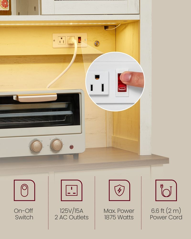 Pantry Cabinet – Charging Station & Lights – Farmhouse Kitchen Storage