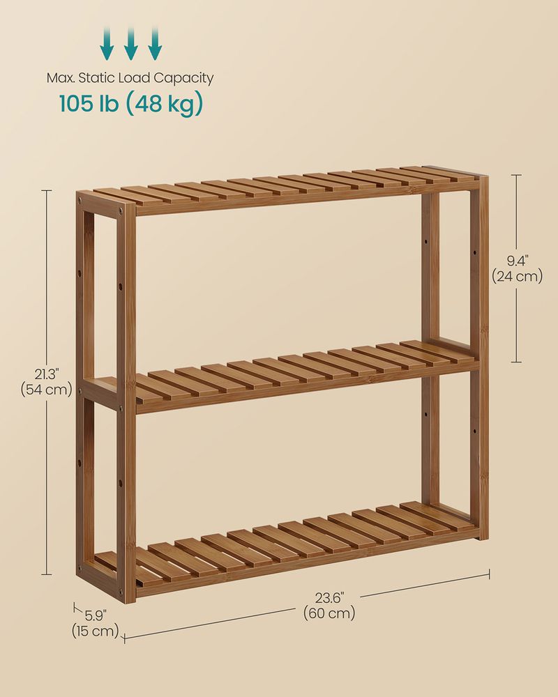 3-Tier Bamboo Bathroom Shelf – Adjustable Shelves – Wall Mount or Freestanding