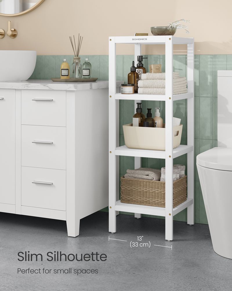 Bathroom Shelf - 4 Tier Bamboo - Slim Storage Rack