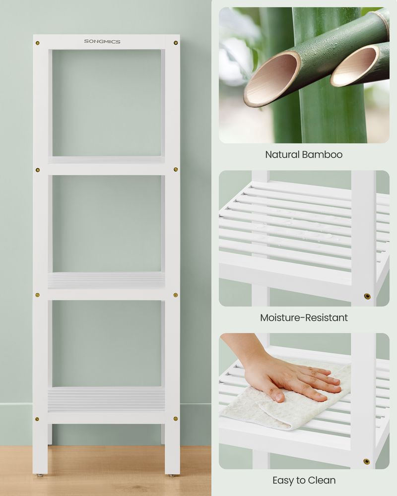 4-Tier Bamboo Bathroom Shelf – Narrow Design – Space-Saving Storage Rack