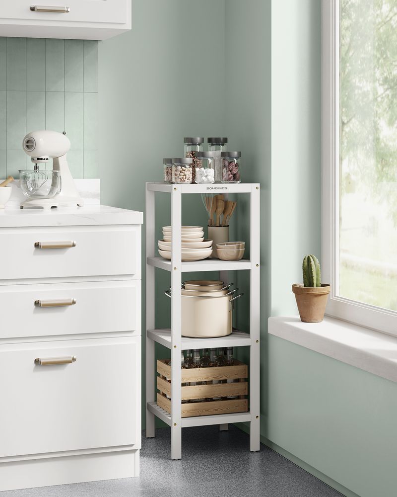 4-Tier Bamboo Bathroom Shelf – Narrow Design – Space-Saving Storage Rack