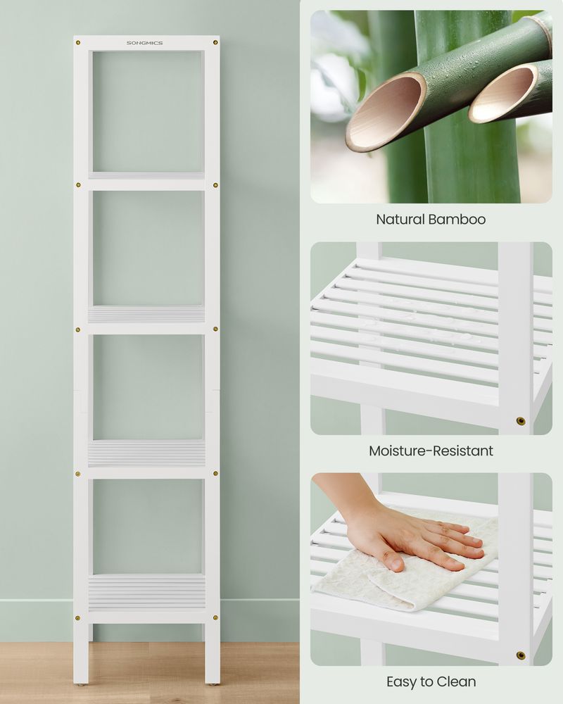 Bathroom Shelf - 5 Tier Bamboo - Slim Storage Rack