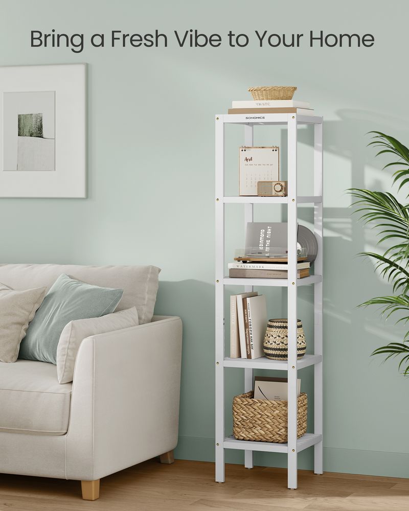 Bathroom Shelf - 5 Tier Bamboo - Slim Storage Rack