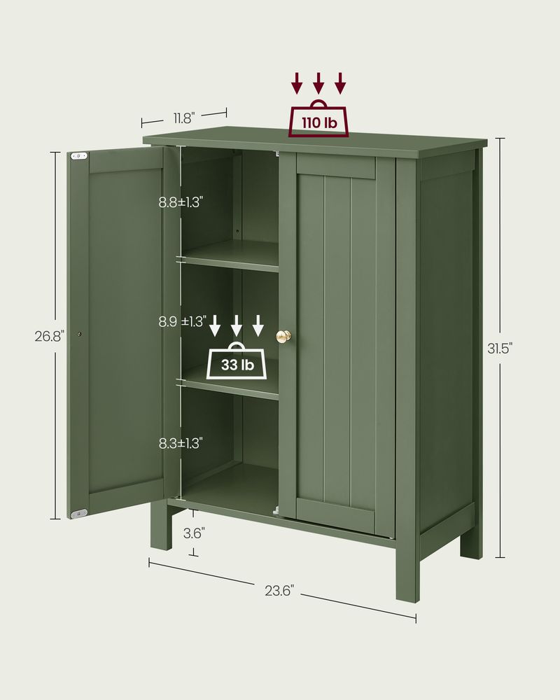 Bathroom Storage Cabinet - 2 Adjustable Shelves - Freestanding