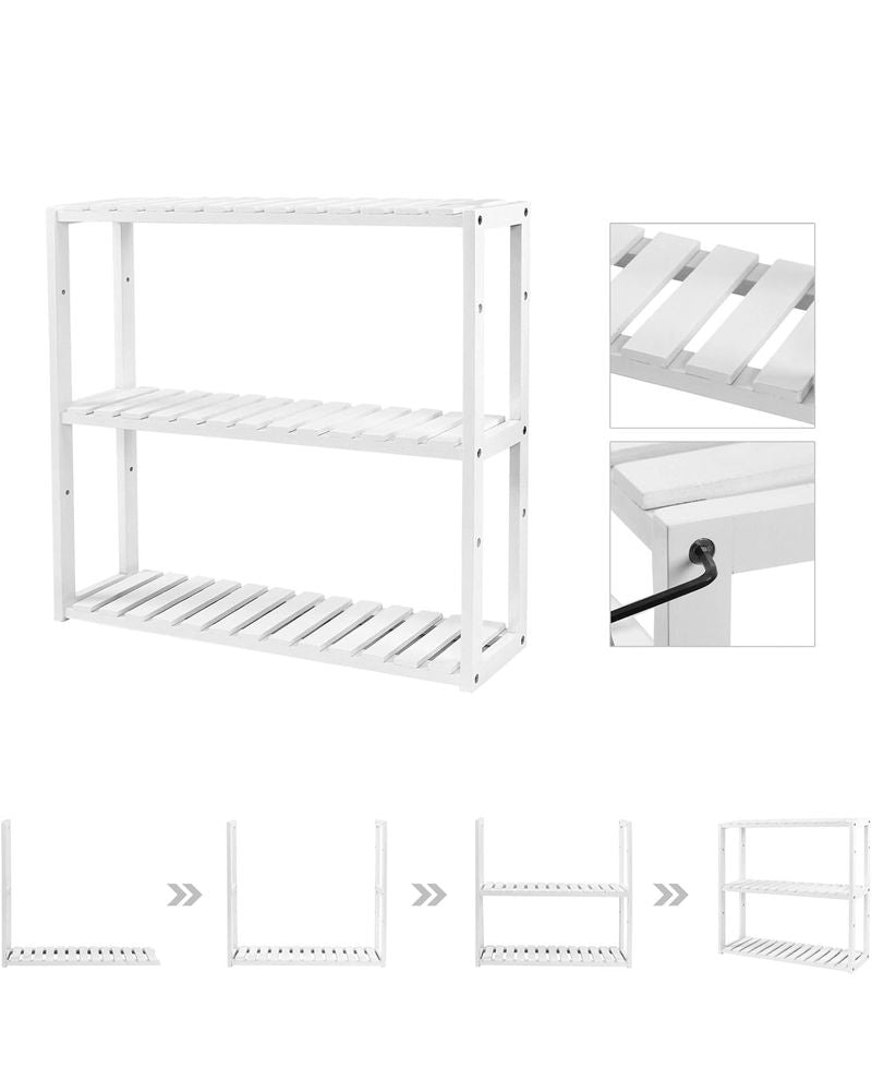 3-Tier Bamboo Bathroom Shelf – Adjustable Shelves – Wall Mount or Freestanding