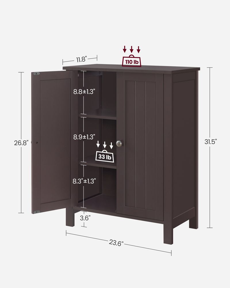 Bathroom Storage Cabinet - 2 Adjustable Shelves - Freestanding