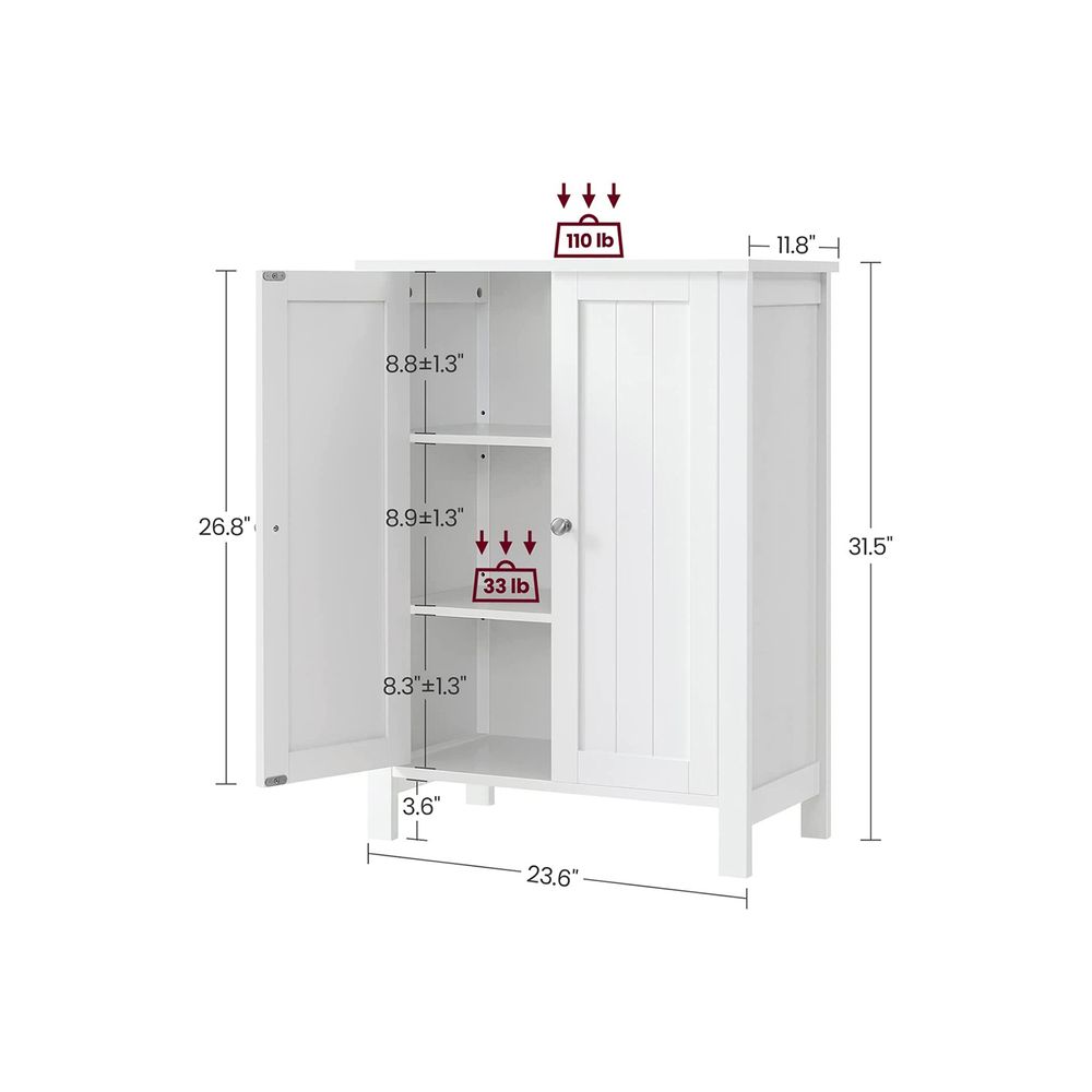 Bathroom Storage Cabinet - 2 Adjustable Shelves - Freestanding