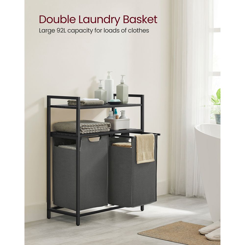 Laundry Hamper With Pull Out Removable Bags 2 Compartment Sorter