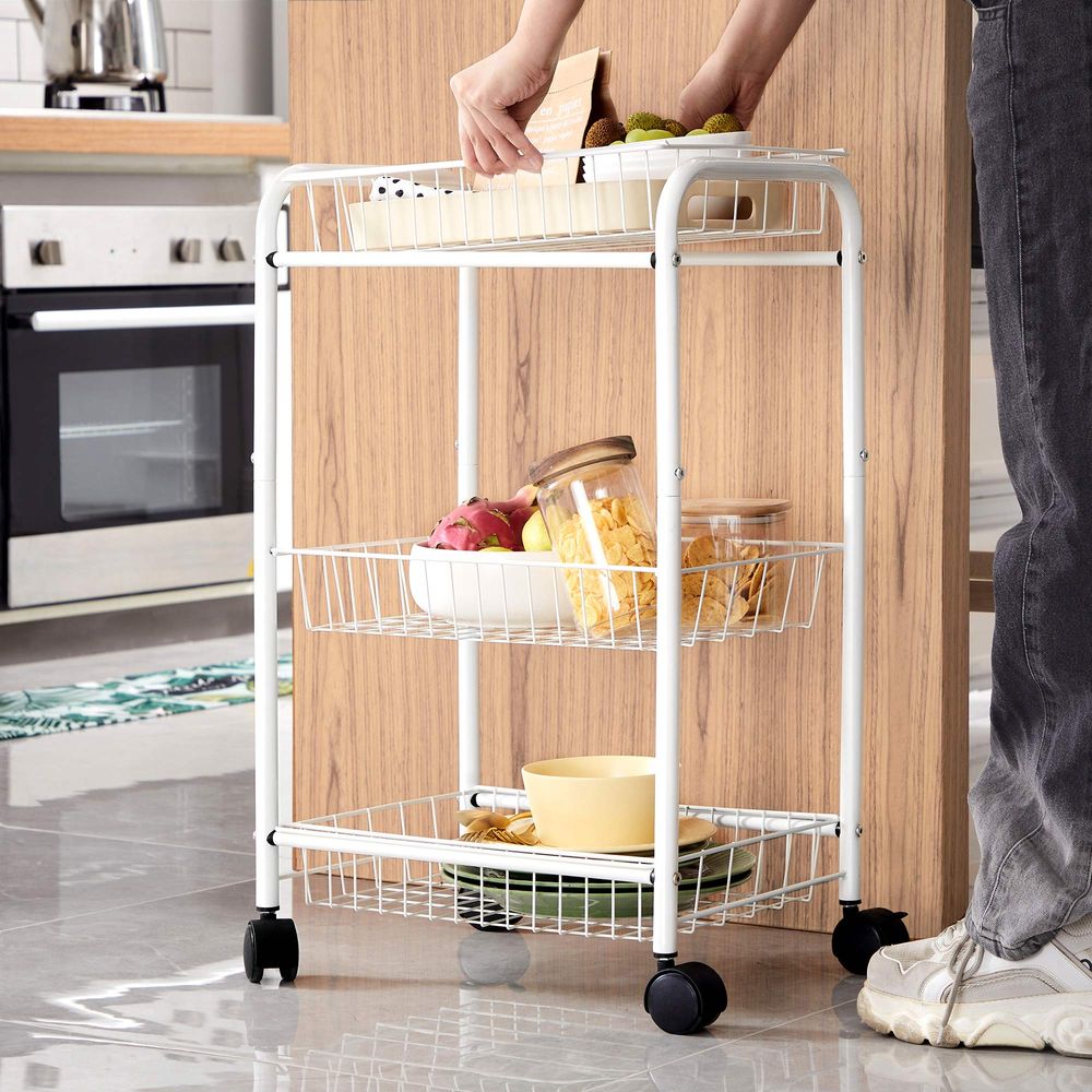 Metal Rolling Cart - 3 Tier - With Baskets And Wheels