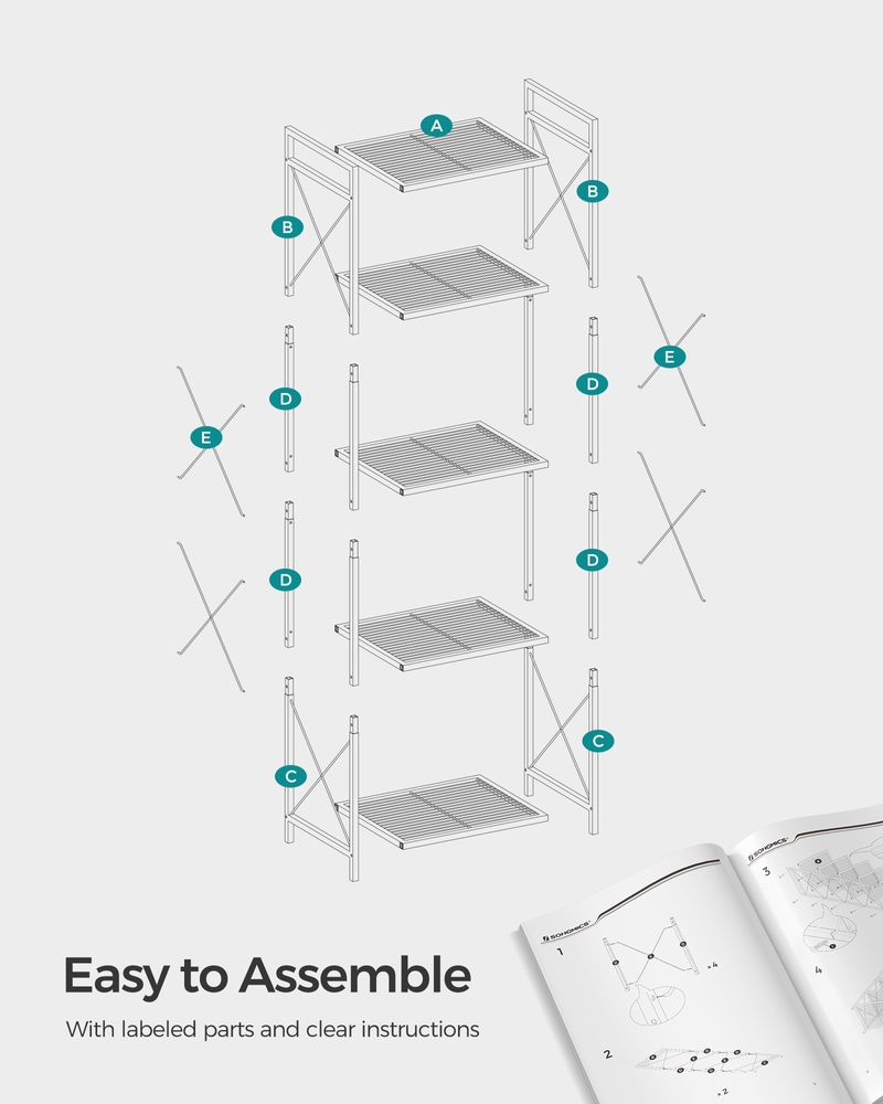 Metal Storage Rack - 5 Tier - X Side Frame Shelving Unit