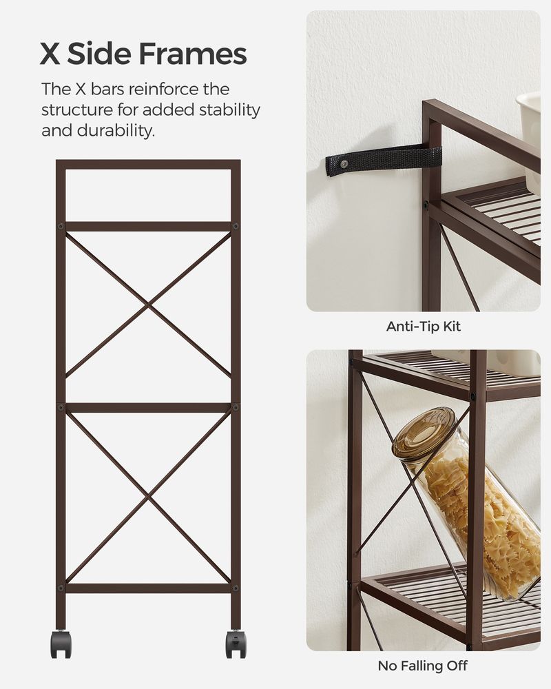 Metal Storage Rack - 3 Tier - With Wheels Or Adjustable Feet