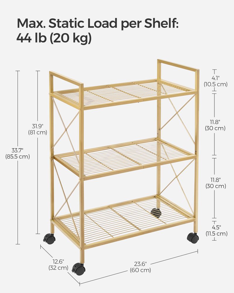 Metal Storage Rack - 3 Tier - With Wheels Or Adjustable Feet