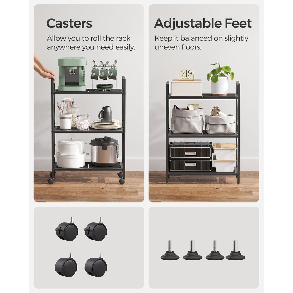 Metal Storage Rack - 3 Tier - With Wheels Or Adjustable Feet
