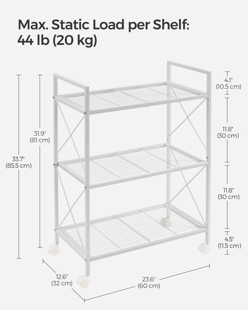 Metal Storage Rack - 3 Tier - With Wheels Or Adjustable Feet