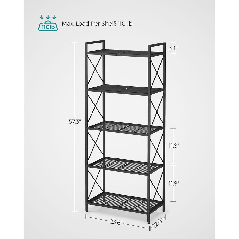 Metal Storage Rack - 5 Tier - X Side Frame Shelving Unit