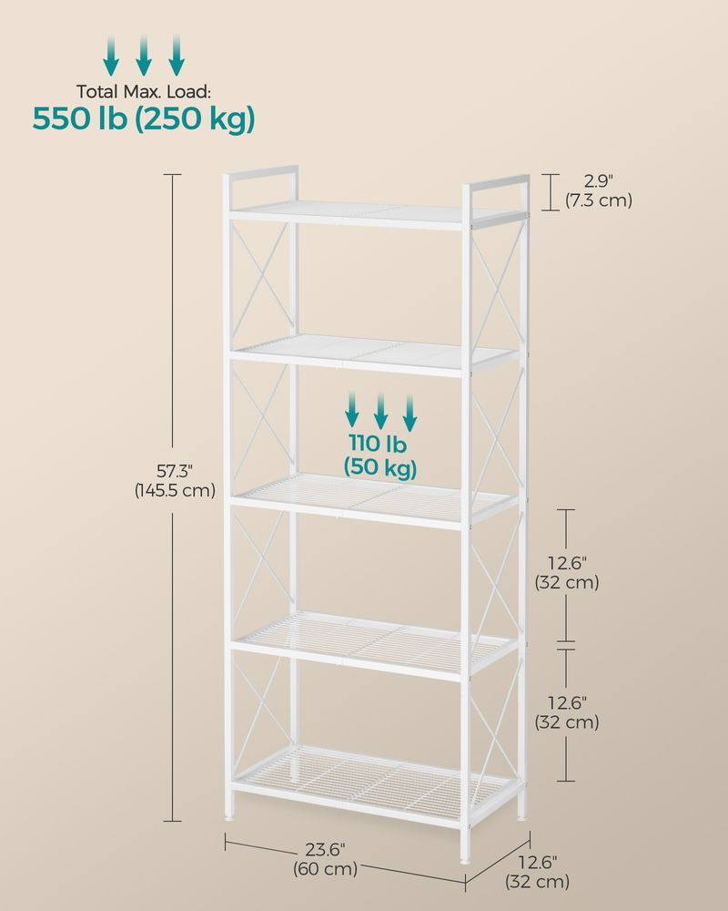 Metal Storage Rack - 5 Tier - X Side Frame Shelving Unit