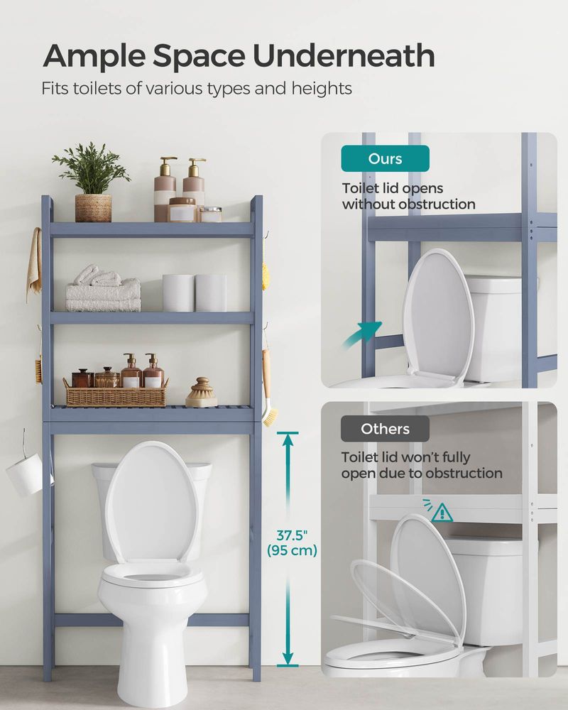 Over The Toilet Storage Shelf - 3 Tier Bamboo - Adjustable Bathroom Organizer