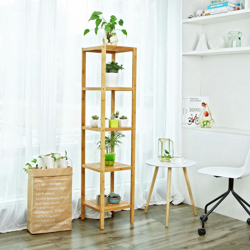 Bathroom Shelf - 5 Tier Bamboo - Slim Storage Rack