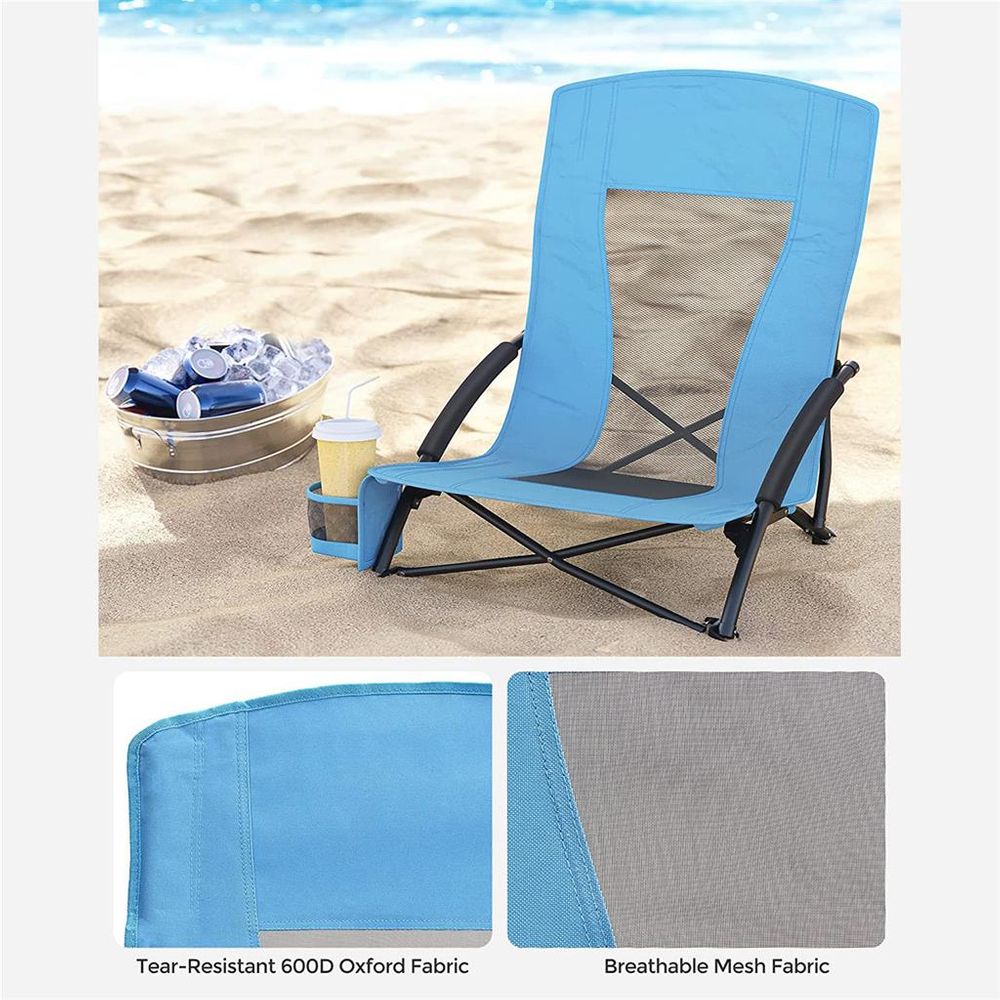 Portable Beach Chair With High Backrest Folding Camping Chair With Cup Holder