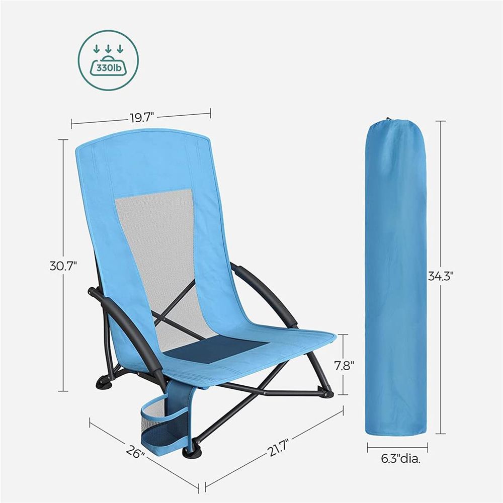 Portable Beach Chair With High Backrest Folding Camping Chair With Cup Holder