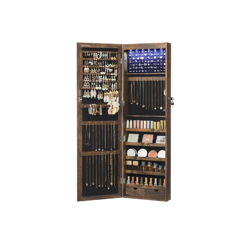 Jewelry Armoire Organizer - Lockable - Wall Or Door Mounted Mirror