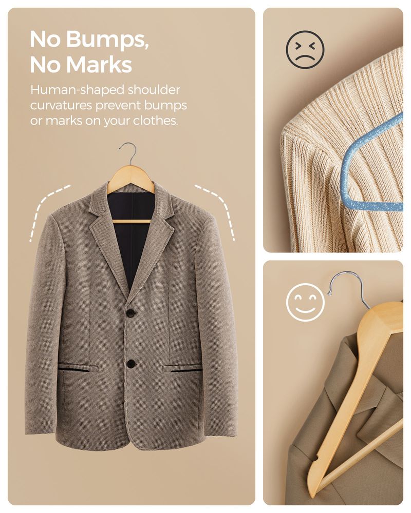 Wood Coat Hangers - Shoulder Notches - 360° Swivel - Set of 20