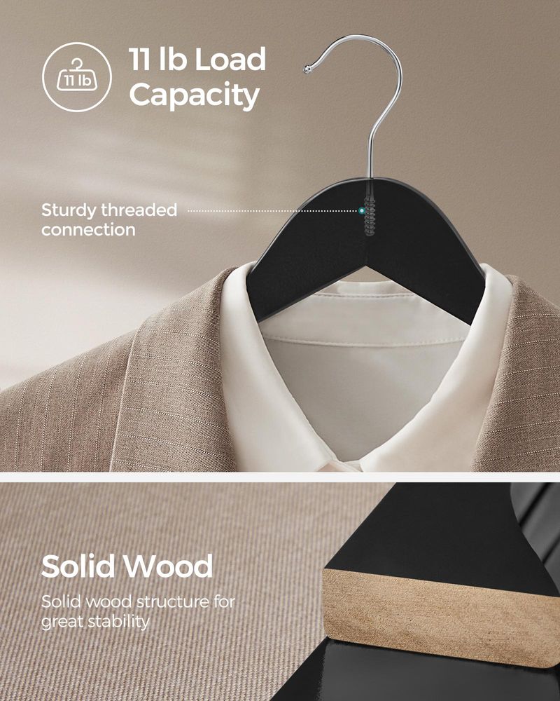 Wood Coat Hangers - Shoulder Notches - 360° Swivel - Set of 20