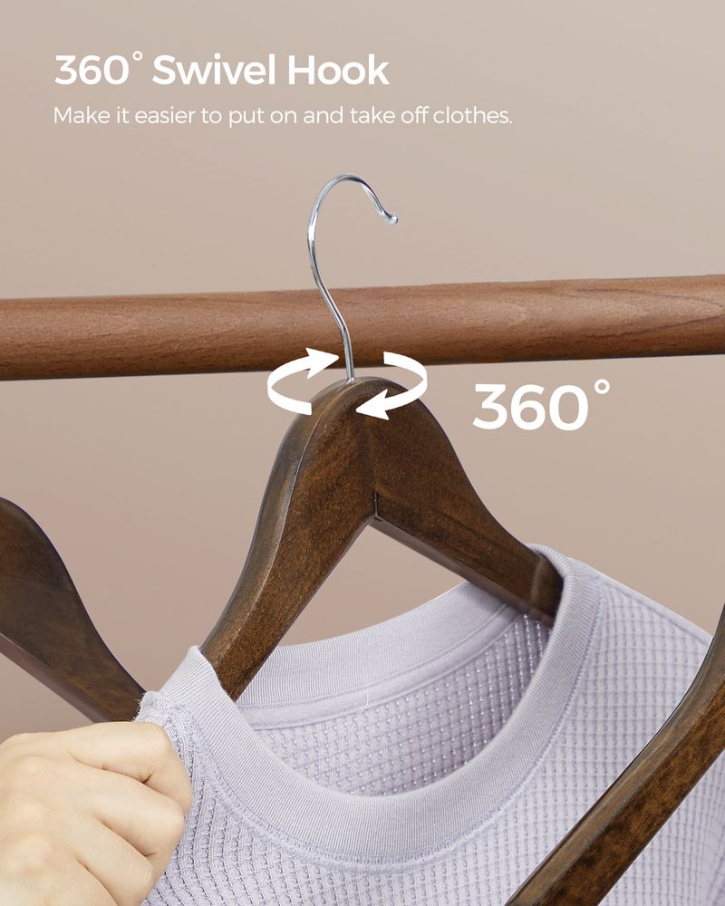 Wood Coat Hangers - Shoulder Notches - 360° Swivel - Set of 20