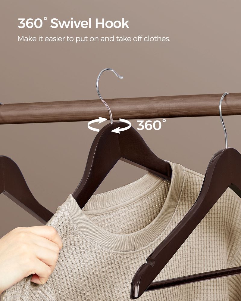 Wood Coat Hangers - Shoulder Notches - 360° Swivel - Set of 20