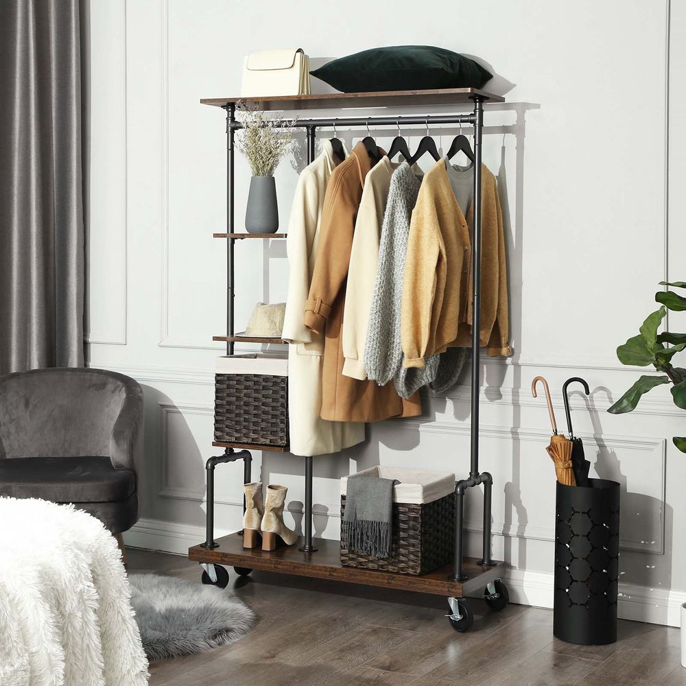 Clothes Rack - Rolling With Wheels - Shelves And Hanging Rail