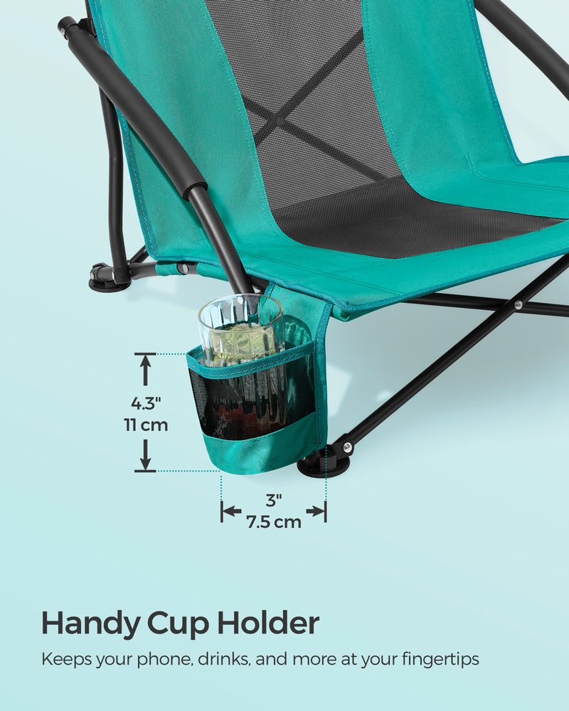 Portable Beach Chair With High Backrest Folding Camping Chair With Cup Holder