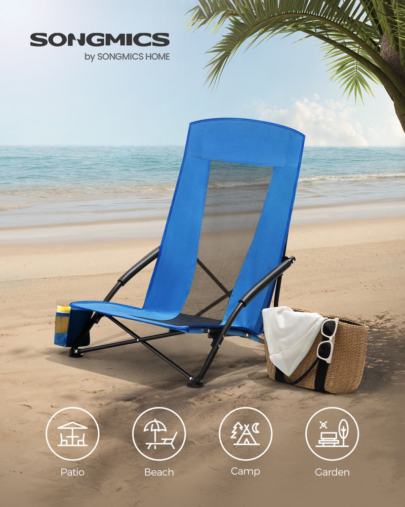 Portable Beach Chair With High Backrest Folding Camping Chair With Cup Holder