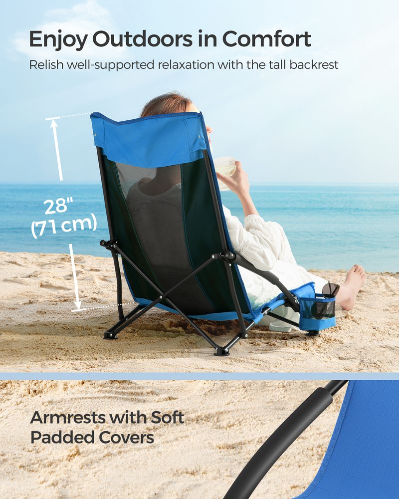 Outdoor Beach Chair - Portable - High Backrest With Cup Holder