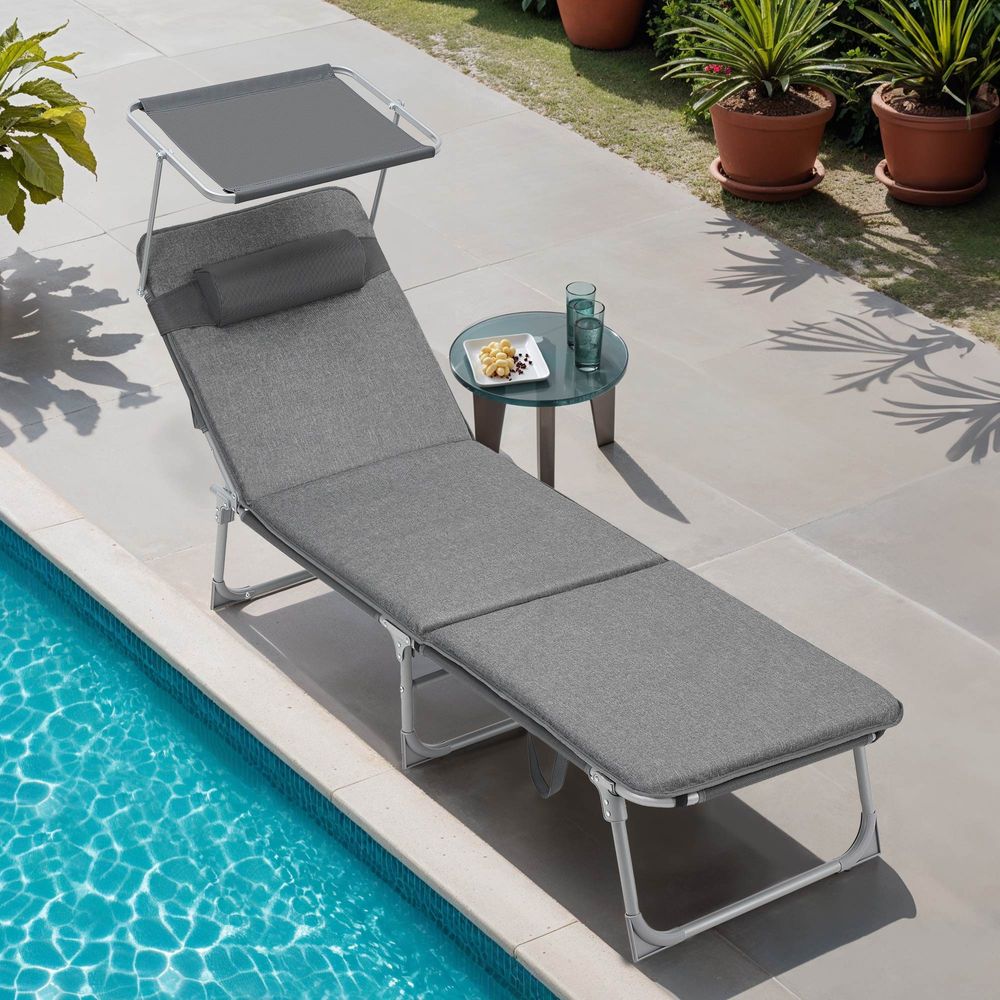 Patio Lounge Beach Chair With Mattress Adjustable Reclining Outdoor Chair