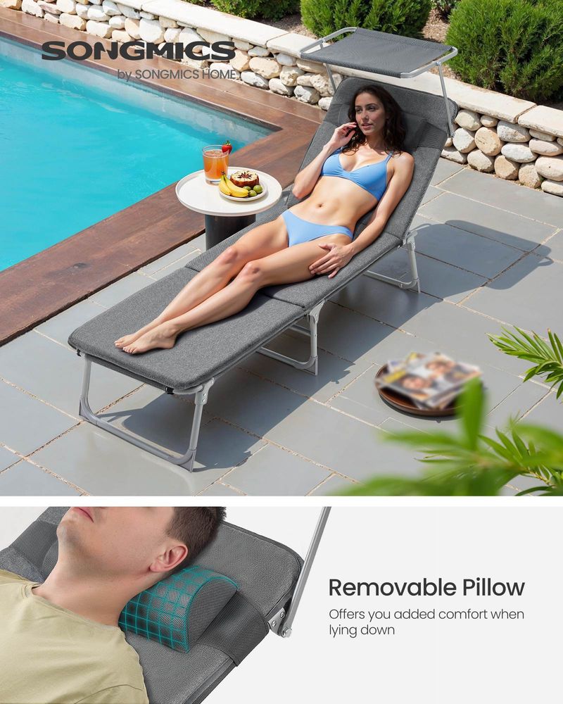 Patio Lounge Beach Chair With Mattress Adjustable Reclining Outdoor Chair
