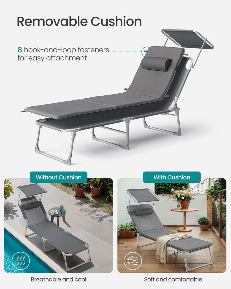 Patio Lounge Beach Chair With Mattress Adjustable Reclining Outdoor Chair