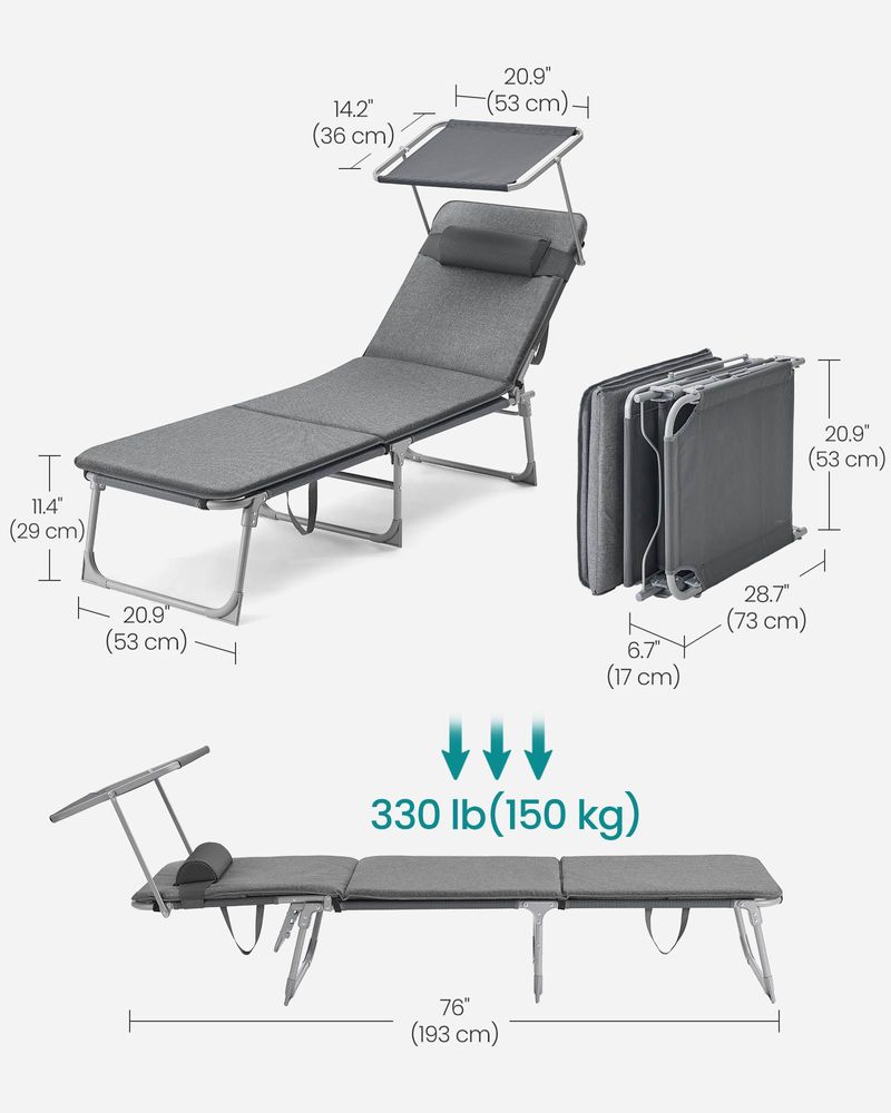 Patio Lounge Beach Chair With Mattress Adjustable Reclining Outdoor Chair