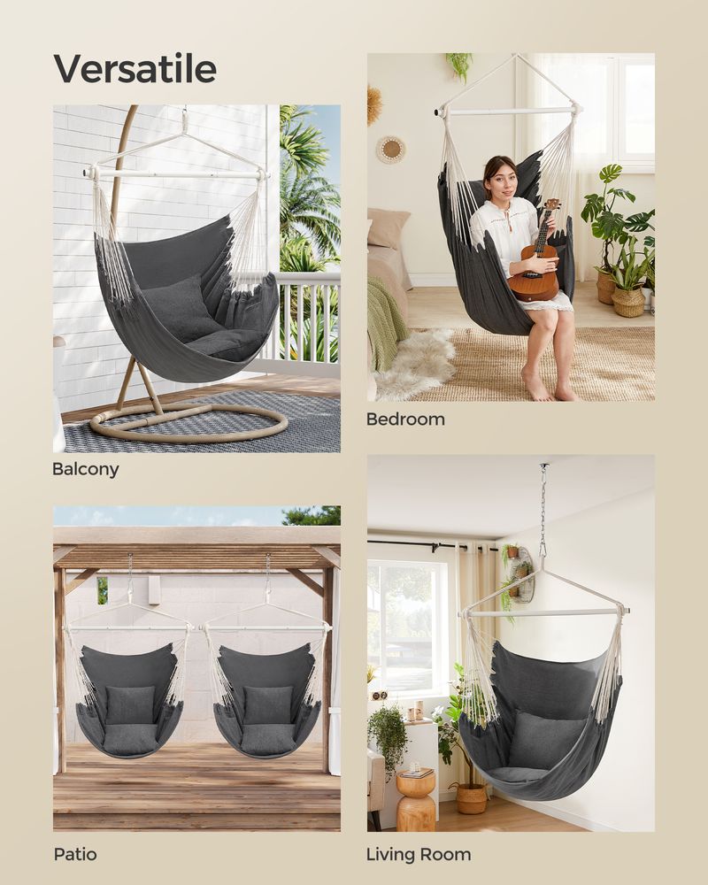 Hammock Chair With 2 Cushions Hanging Swing Chair With Pockets