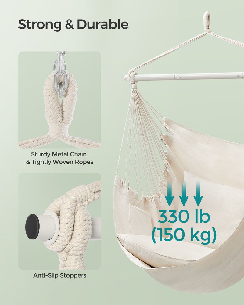 Hammock Chair With 2 Cushions Hanging Swing Chair With Pockets