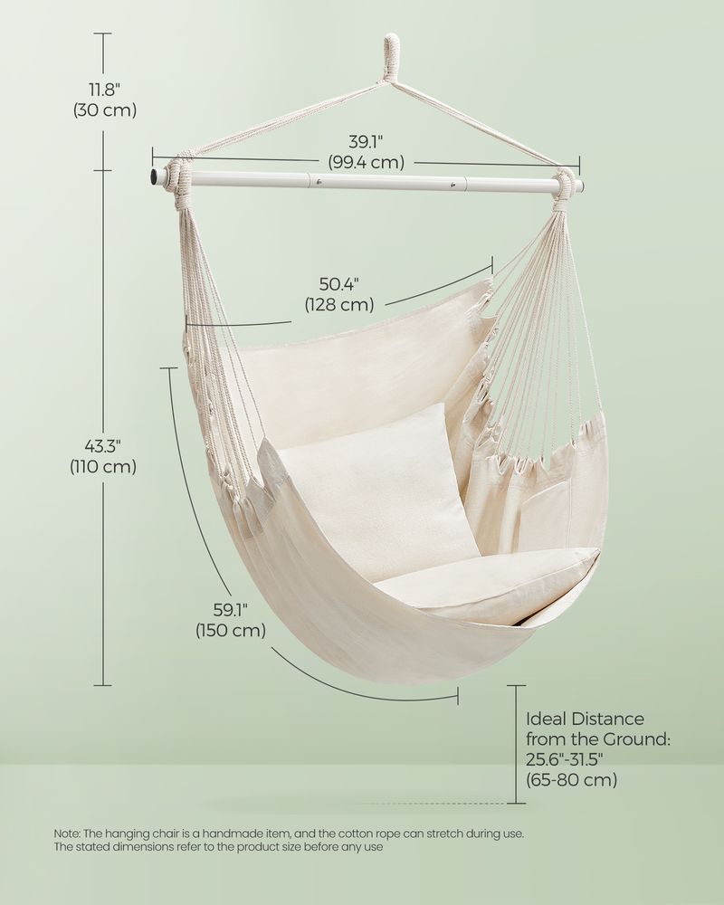 Hammock Chair With 2 Cushions Hanging Swing Chair With Pockets