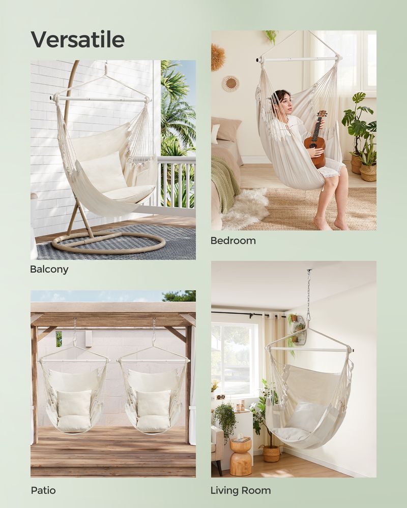 Hammock Chair With 2 Cushions Hanging Swing Chair With Pockets