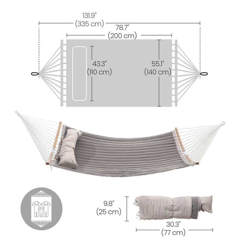 Quilted Hammock With Bamboo Spreader Bars and Pillow Portable Swing Bed