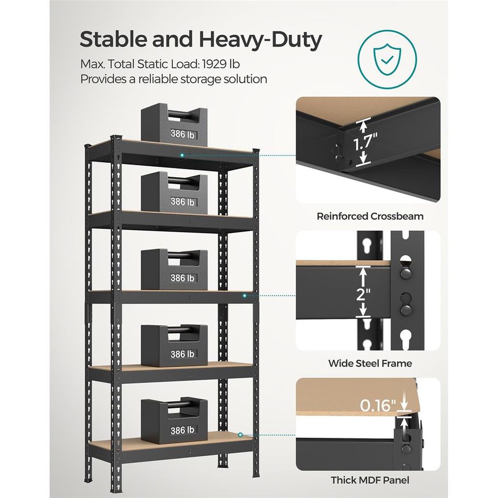 Storage Shelves - 5 Tier - Set Of 2 - Adjustable Heavy Duty