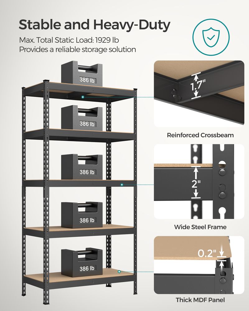 Storage Shelves - 5 Tier - Set Of 2 - Adjustable Heavy Duty