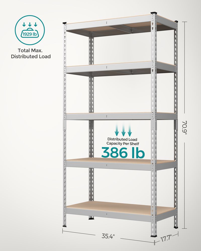 5-Tier Storage Shelves Set of 2 – Adjustable Shelving – Heavy-Duty Metal Rack