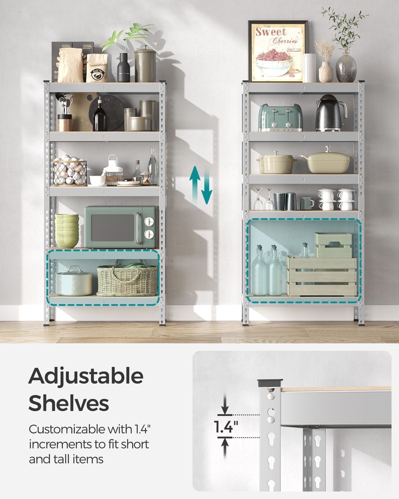5-Tier Storage Shelves Set of 2 – Adjustable Shelving – Heavy-Duty Metal Rack